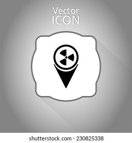 Map pointer to the icon of radiation. Flat design style. Vector illustration