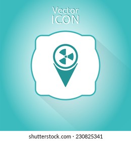 Map pointer to the icon of radiation. Flat design style. Vector illustration