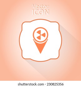 Map pointer to the icon of radiation. Flat design style. Vector illustration