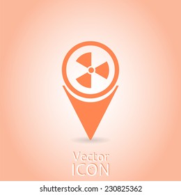 Map pointer to the icon of radiation. Flat design style. Vector illustration