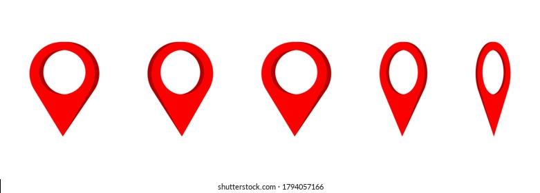 Map pointer icon . Set of 3D red location pointers. Map pin . Vector iluustration on white background .  10 eps
