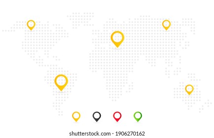 Map pointer icon set. Geo pin, location icon or geolocation, gps on the world map. On isolated white background. EPS 10 vector