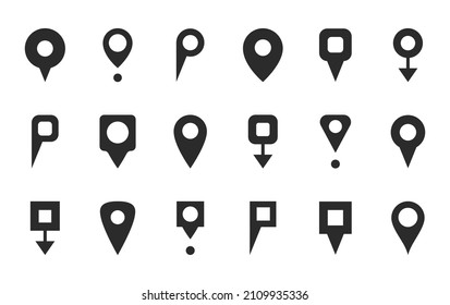 Map pointer icon set. Map pin icons. Location pin icon collection. Marker for maps. Navigation symbols. Destination signs. Vector illustration.