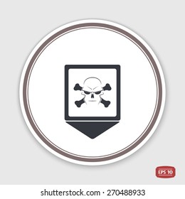 Map pointer. Icon skull and crossbones - a mark of the danger warning. Made in vector. Emblem or label with shadow.
