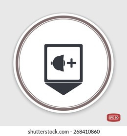 Map pointer. Icon speaker louder. Flat design style. Specular reflection. Made vector illustration. Emblem or label with shadow.