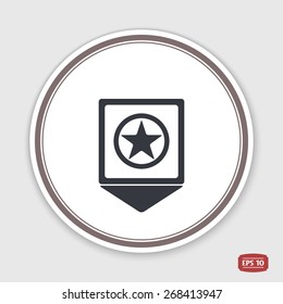 Map pointer. Icon star. Flat style. Flat design style. Made vector illustration. Emblem or label with shadow.