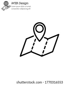 map pointer and map icon thin line, linear, outline. regional map, location Simple sign, logo. 