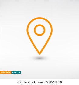 Map pointer icon vector eps 10. Orange Map pointer icon with shadow on a gray background.