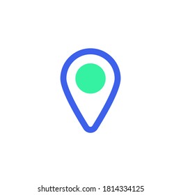 Map pointer icon vector, filled flat sign, bicolor pictogram, location pin green and blue colors. Symbol, logo illustration