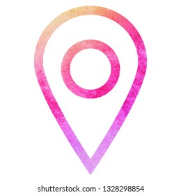 Map pointer icon with watercolor gradient texture. Vector illustration