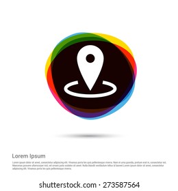 Map Pointer Icon, White pictogram icon creative circle Multicolor background. Vector illustration. Flat icon design style