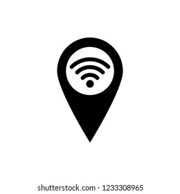 Map pointer icon. WI-FI location symbol.. Vector illustration, flat design.