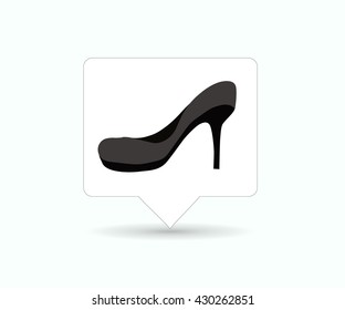 Map Pointer Icon With Women Shoes, High-Heeled Shoes or Fashion Shop Sign Isolated on White Background
