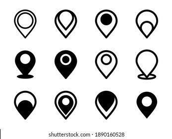 Iconos del puntero del mapa. Símbolo de ubicación GPS. Conjunto de iconos de estilo de diseño plano