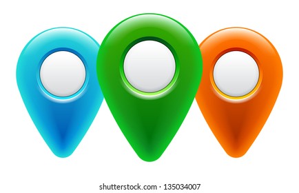 Map pointer icons. Map pin buttons. Eps 10.