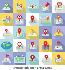 Map pointer icons set. Flat illustration of 25 map pointer vector icons for web
