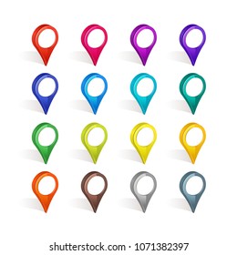 Map pointer icons set, gps location 3d symbols, map markers vector set