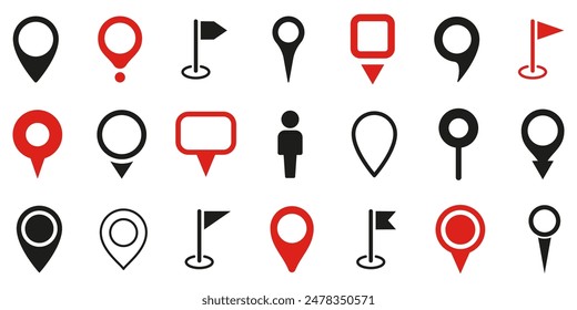 Map pointer icons set. Location pin icons set. Vector illustration.