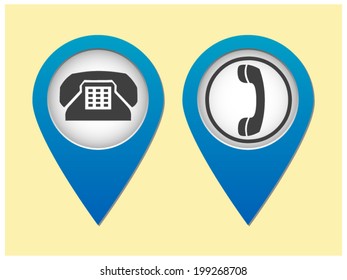 Map pointer icons with telephone symbol inside