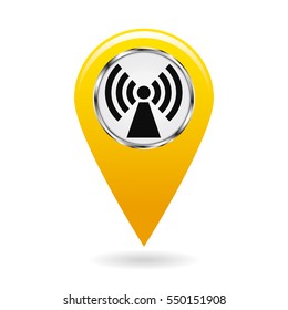 Map pointer. Index electromagnetic field areas on the map. Safety symbol. The yellow object on a white background. Vector illustration.