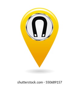 Map pointer. Index magnetic field areas on the map. Safety symbol. The yellow object on a white background. Vector illustration.