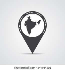 Map pointer with India map on a gray background. Vector illustration