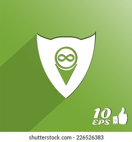 Map pointer with infinity icon. Made in vector