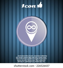 Map pointer with infinity icon. Made in vector