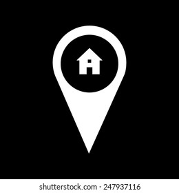 Map pointer with information icon on a black background