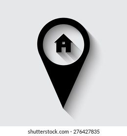 Map pointer with information icon with shadow on a grey background