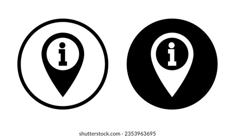 Map pointer with information icon vector in circle. Pin location with exclamation mark sign symbol