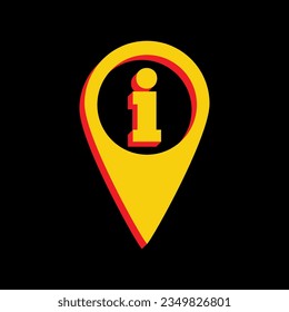 Map pointer with information sign. 3D Extruded Yellow Icon with Red Sides a Black background. Illustration.
