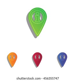 Map pointer with information sign. Colorfull applique icons set.