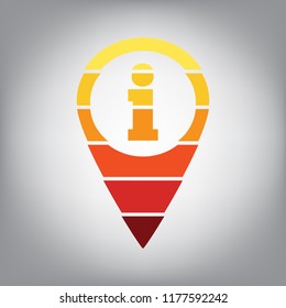 Map pointer with information sign. Vector. Horizontally sliced icon with colors from sunny gradient in gray background.