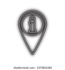 Map pointer with information sign. Vector. Double contour black icon with soft shadow at white background. Isolated.
