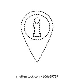 Map pointer with information sign. Vector. Black dashed icon on white background. Isolated.
