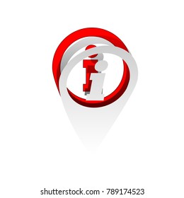 Map pointer with information sign. Vector. Detachable paper icon with red body stock. Isolated.