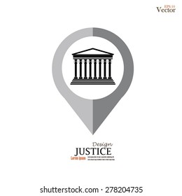 map pointer with justice court building image.vector illustration.