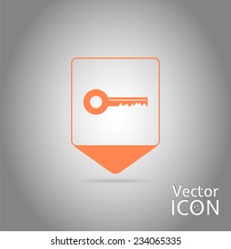 Map pointer with key icon. Flat design style. Made in vector illustration