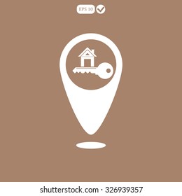 Map pointer key icon from the house