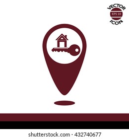 Map pointer key icon from the house