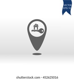 Map pointer key icon from the house