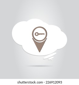 Map pointer with key icon. Made in vector