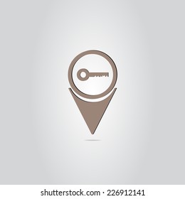 Map pointer with key icon. Made in vector