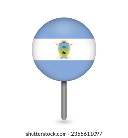 Map pointer with La Pampa Flag. Vector illustration.
