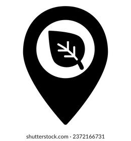 Map pointer with leaf solid icon. Sprout location vector illustration isolated on white. Pin with plant glyph style design, designed for web and app. Eps 10