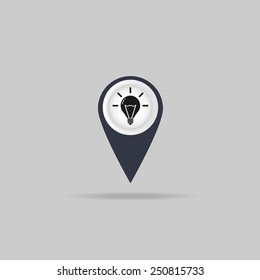 Map pointer with light bulb icon, vector