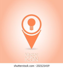 Map pointer with lightbulb icon. Flat design style. Made in vector