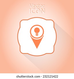 Map pointer with lightbulb icon. Flat design style. Made in vector