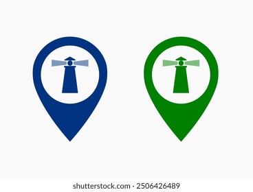 Map pointer with lighthouse icon .light house and location pin icon vector .port location pin icon ux ui destination,direction